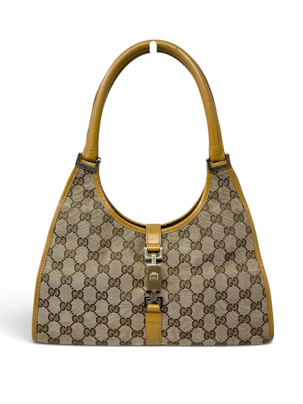 Vintage Vtg Gucci Jackie Bardot GG Logo Monogram Shoulder Bag Beige Brown Canvas